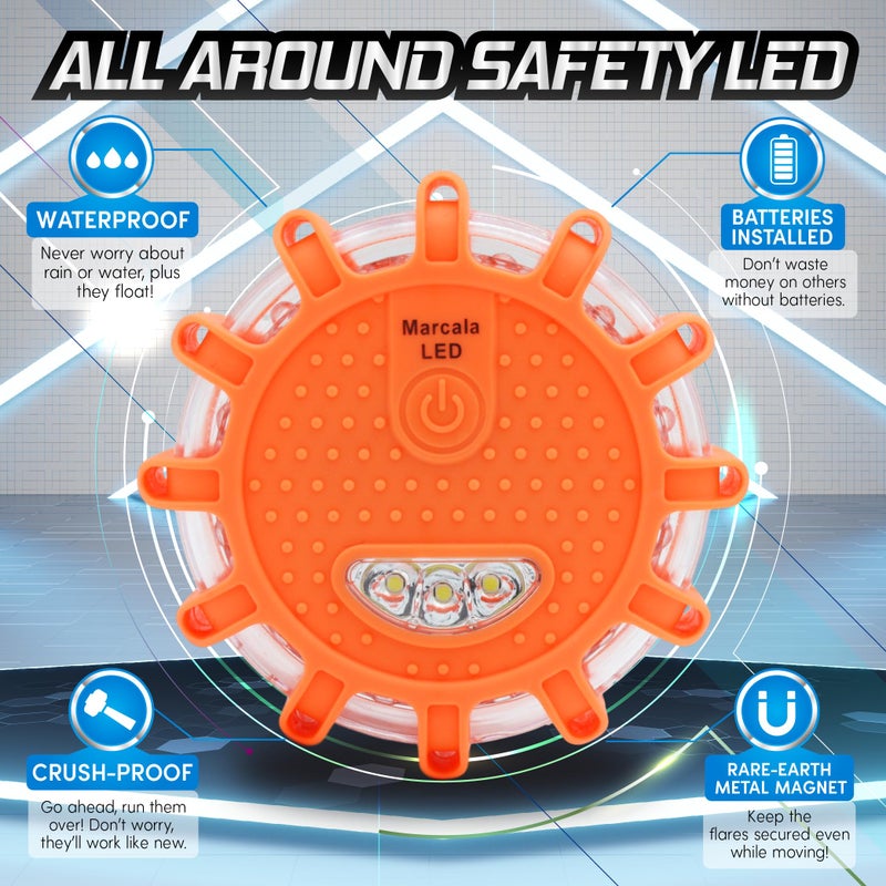 Marcala 3-Pack Emergency Lights for Vehicles | DOT Compliant Emergency Flares for Car with Batteries, Whistle & Case | LED Road Flares | Emergency Roadside Lights | Drive and Feel Safer on the Road! - Image 5